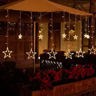 Instalatie Craciun - perdea luminoasa ploaie 12 stele, alb cald 2