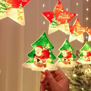 Perdea de Crăciun LED, 3M, stele si braduti, interconectabila, IP44