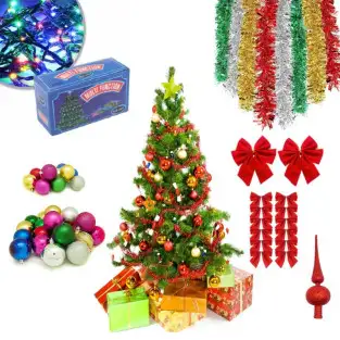 Brad artifical 180cm cu suport metalic si accesorii incluse pentru impodobit si instalatie CADOU