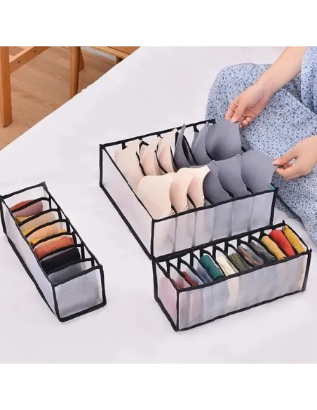 Set 3 piese organizatoare lenjerie intima pentru sertar, negru