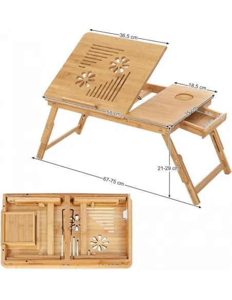 Masa pliabila pentru laptop sau mic dejun, lemn bambus, cu