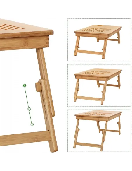 Masa pliabila pentru laptop sau mic dejun, lemn bambus, cu