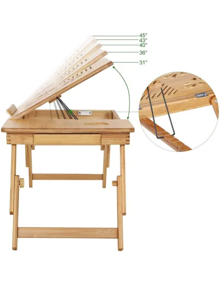 Masa pliabila pentru laptop sau mic dejun, lemn bambus, cu