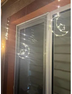 Instalatie perdea cu fulgi si stele, 3x1m, alb
