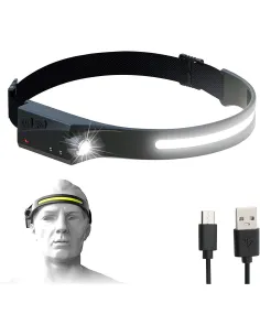 Lanterna frontala LX200,  LED 2022, 350 lumeni COB , reincarcabila USB, Negru 2