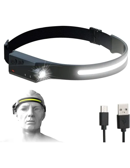 Lanterna frontala LX200,  LED 2022, 350 lumeni COB , reincarcabila USB, Negru