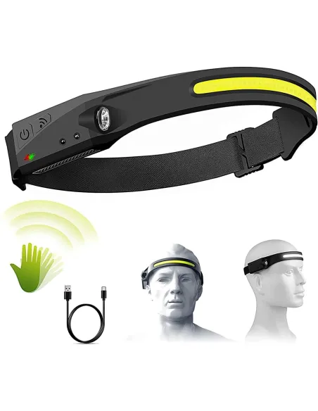 Lanterna frontala LX200,  LED 2022, 350 lumeni COB , reincarcabila USB, Negru
