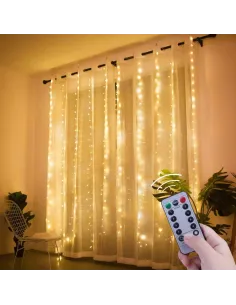 Instalație Perdea LED 3x3M, 300 LED, Alb Cald, 8 Jocuri lumini