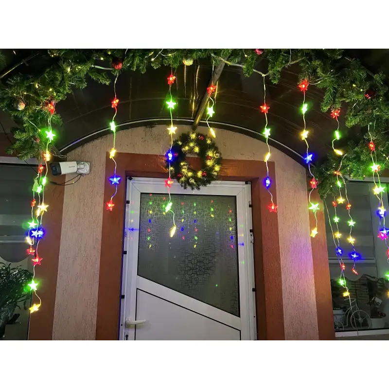 Instalatie Perdea turturi cu stele luminoase, 3M, banda led turnat, 8 jocuri de lumini, Interconectabila, IP44, 2025
