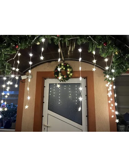 Instalatie Perdea turturi cu stele luminoase, 3M, banda led turnat, 8 jocuri de lumini, Interconectabila, IP44, 2025