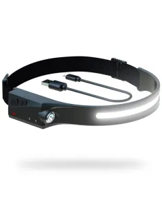 Lanterna frontala LX200,  LED 2022, 350 lumeni COB , reincarcabila USB, Negru