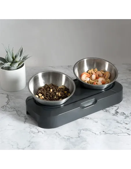 Set 2 boluri inox , pentru hrana animalelor, cu suport si inclinare reglabila