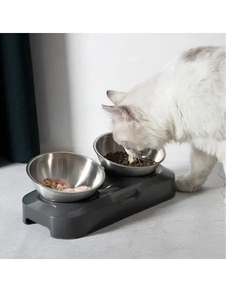 Set 2 boluri inox , pentru hrana animalelor, cu suport si inclinare reglabila