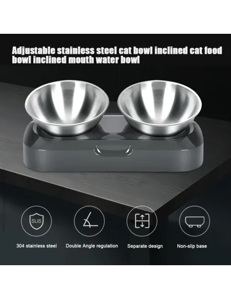 Set 2 boluri inox , pentru hrana animalelor, cu suport si inclinare reglabila