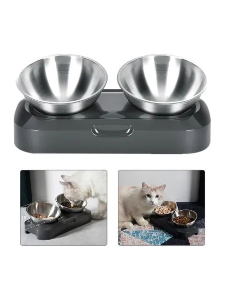 Set 2 boluri inox , pentru hrana animalelor, cu suport si inclinare reglabila