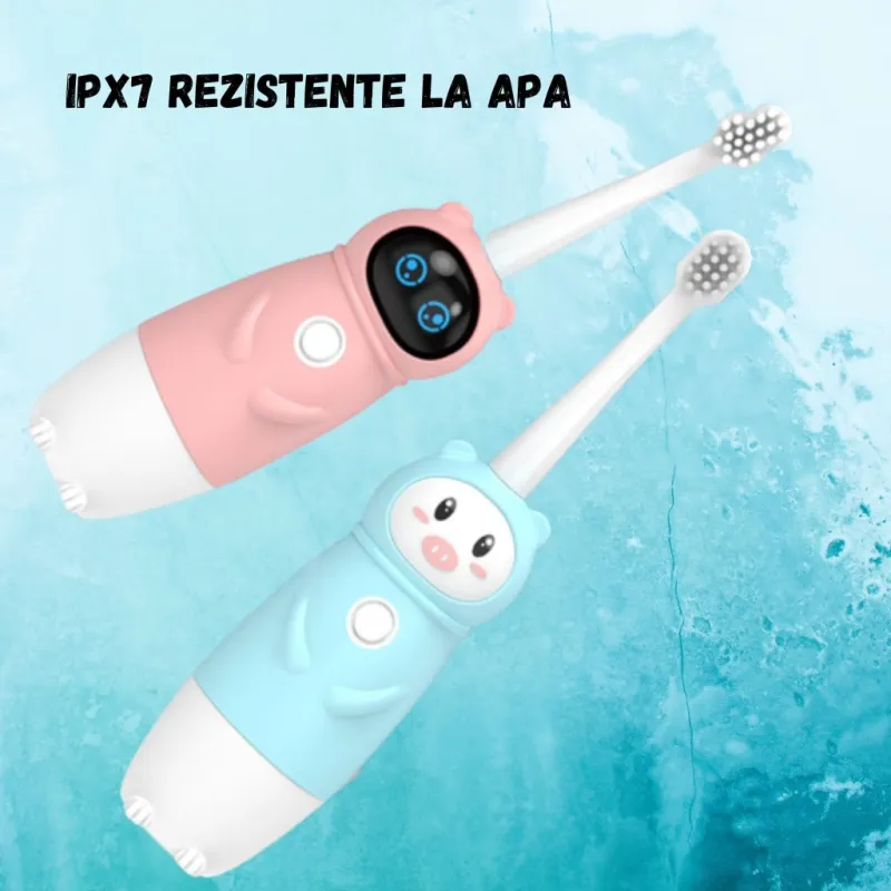 Periuta de dinti electrica pentru copii, 2 capete, rezistenta la apa