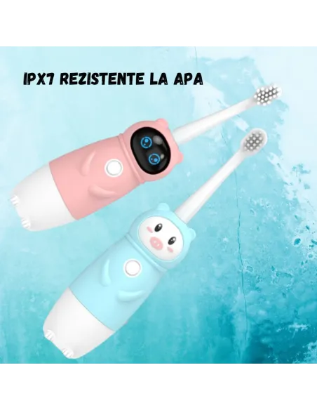 Periuta de dinti electrica pentru copii, 2 capete, rezistenta la apa