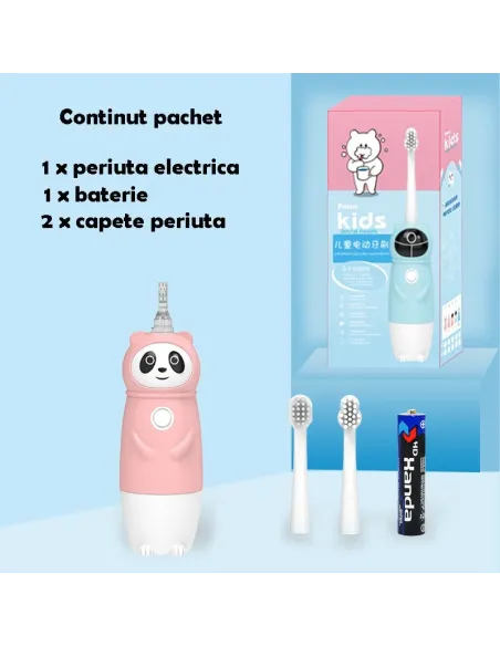 Periuta de dinti electrica pentru copii, 2 capete, rezistenta la apa