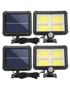 Set 2 lampi solare 128 x LED COB, senzor de miscare si panou solar