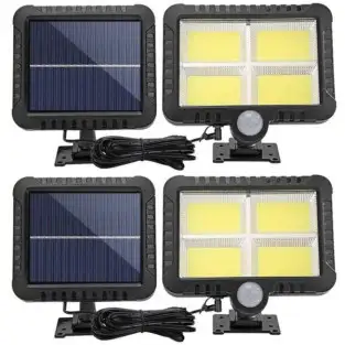Set 2 lampi solare 128 x LED COB, senzor de miscare si panou solar