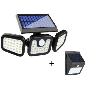 Set Lampa LED exterior, cu senzori de amurg, miscare si lumina, 3 capete reglabile+Lampa LED cu incarcare solara