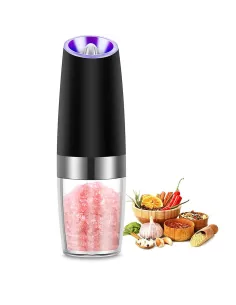 Rasnita electrica cu LED, mecanism ceramica, pentru sare si piper, negru-argintiu