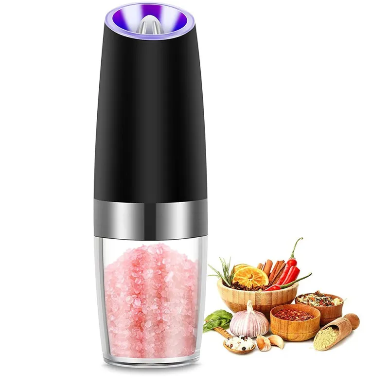 Rasnita electrica cu LED, mecanism ceramica, pentru sare si piper, negru-argintiu