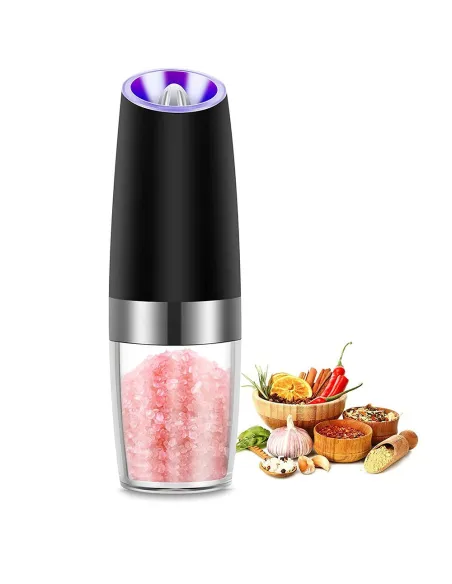 Rasnita electrica cu LED, mecanism ceramica, pentru sare si piper, negru-argintiu