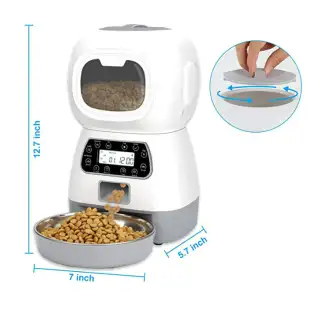 Dispenser automat hrana animalute, Inregistrare vocala, 3.5 L, Alb 2