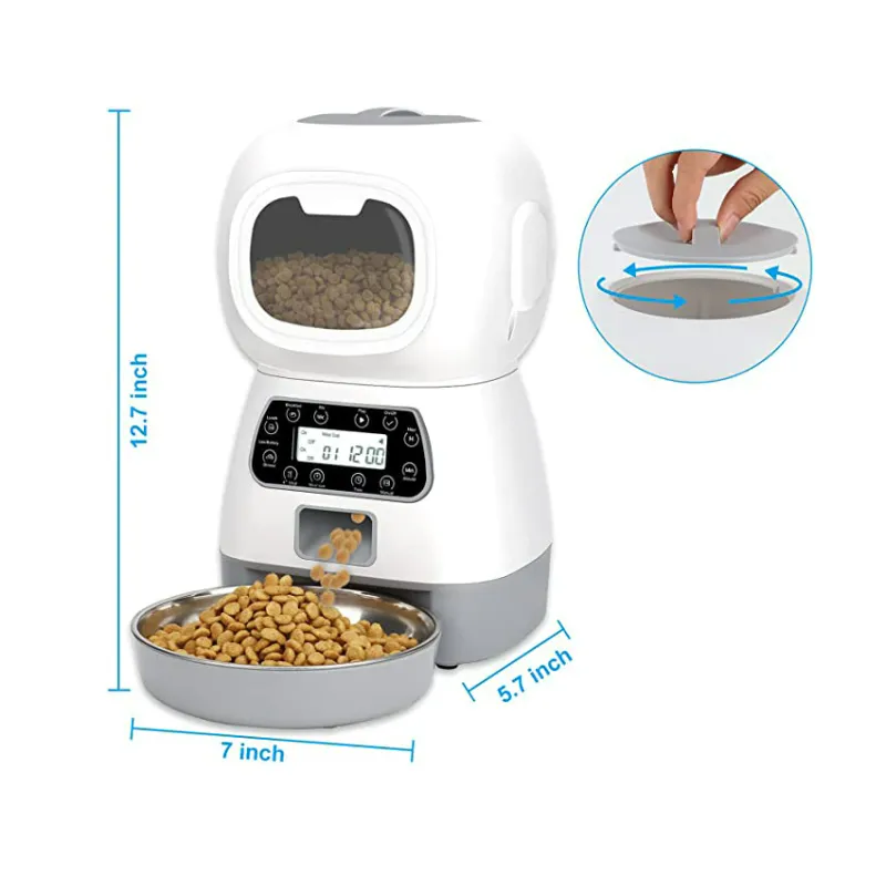 Dispenser automat hrana animalute, Inregistrare vocala, 3.5 L, Alb