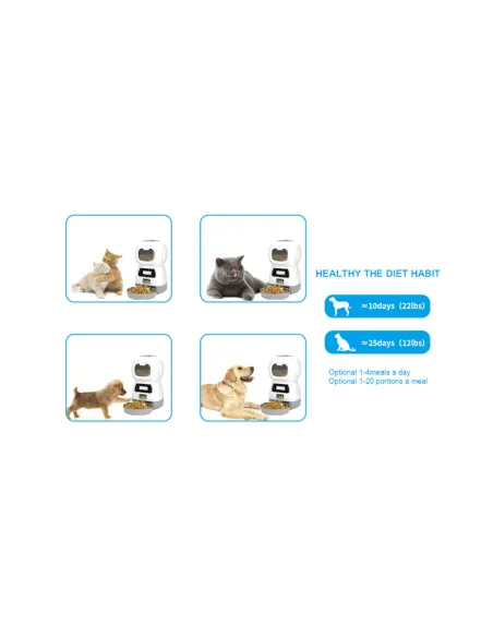 Dispenser automat hrana animalute, Inregistrare vocala, 3.5 L, Alb