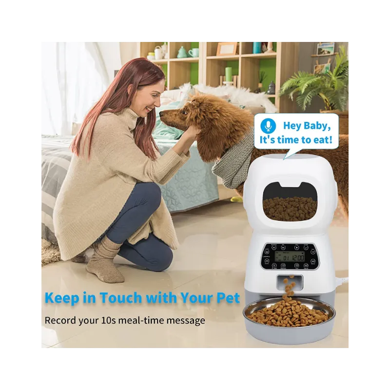 Dispenser automat hrana animalute, Inregistrare vocala, 3.5 L, Alb