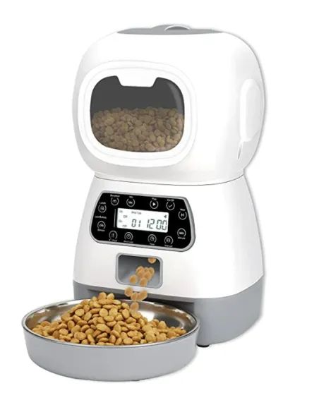 Dispenser automat hrana animalute, Inregistrare vocala, 3.5 L, Alb