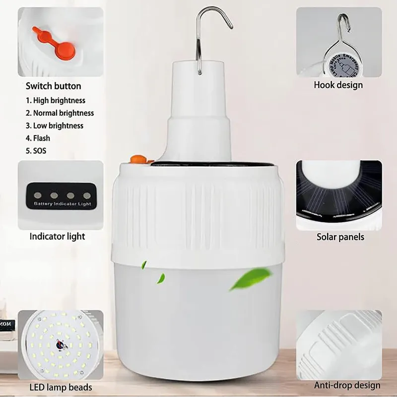 Bec solar multifuncțional cu LED de urgență cu încărcare USB