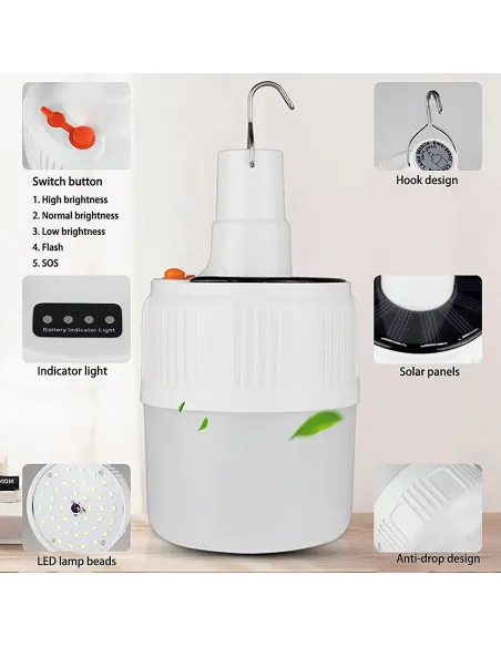 Bec solar multifuncțional cu LED de urgență cu încărcare USB