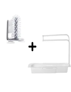 Set cu Suport Telescopic Pentru Chiuveta si Perie Dubla Pentru Spalat Pahare
