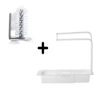 Set cu Suport Telescopic Pentru Chiuveta si Perie Dubla Pentru Spalat Pahare