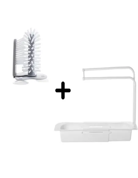 Set cu Suport Telescopic Pentru Chiuveta si Perie Dubla Pentru Spalat Pahare