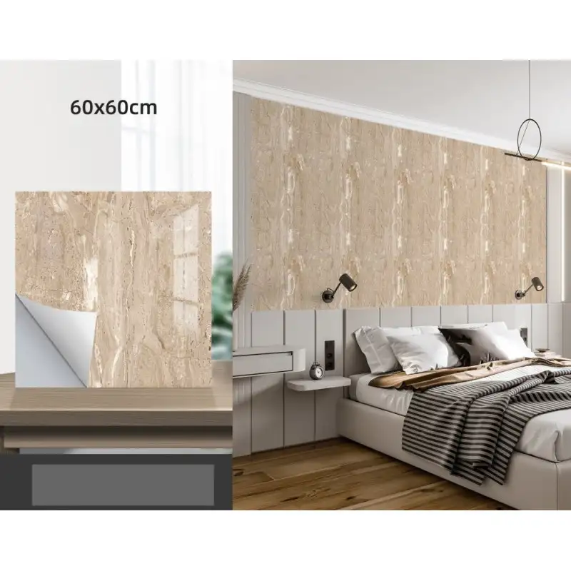 Set 10 x placi autoadezive pentru perete tip marmura , impermeabila, 60x60 crem