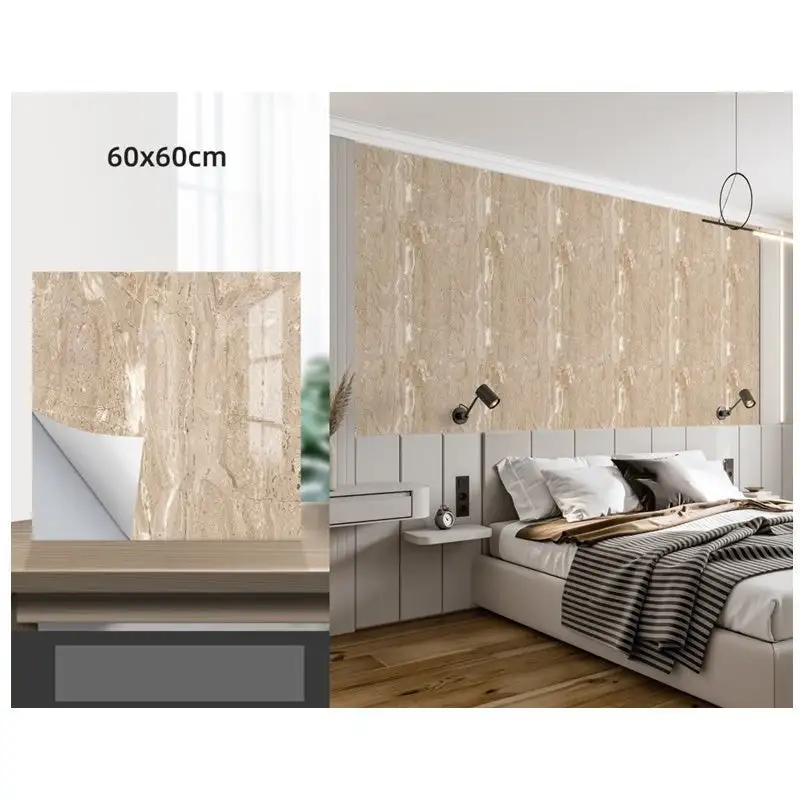 Set 10 x placi autoadezive pentru perete tip marmura , impermeabila, 60x60 crem