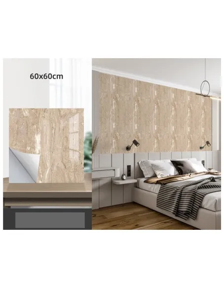 Set 10 x placi autoadezive pentru perete tip marmura , impermeabila, 60x60 crem