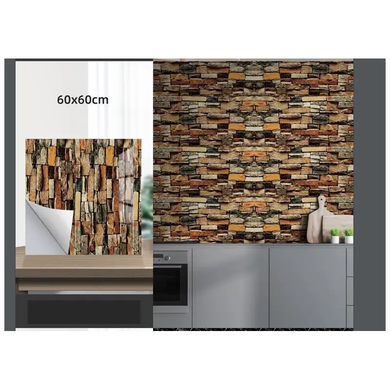 Set 10 x placi autoadezive pentru perete tip marmura , impermeabila , 60x60 cm maro