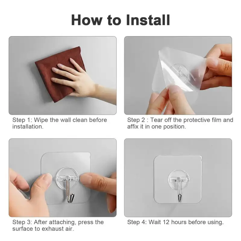 Set 12 x carlig autoadeziv pentru baie sau bucatarie , reutilizabil