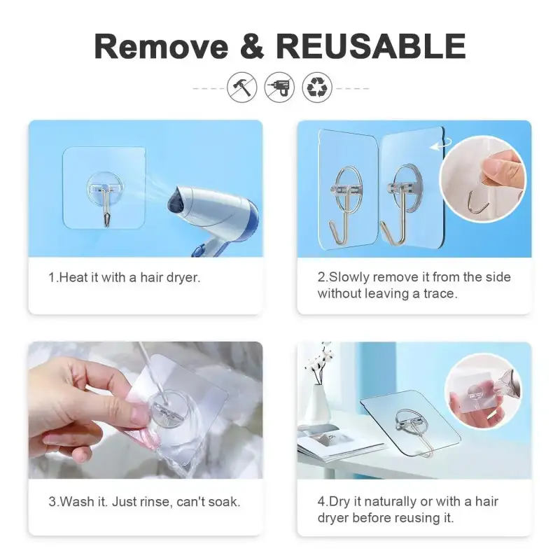 Set 12 x carlig autoadeziv pentru baie sau bucatarie , reutilizabil