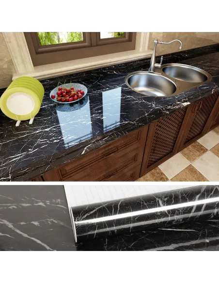 Pachet 3 x folie adeziva marmura neagra , 60 x 200 cm