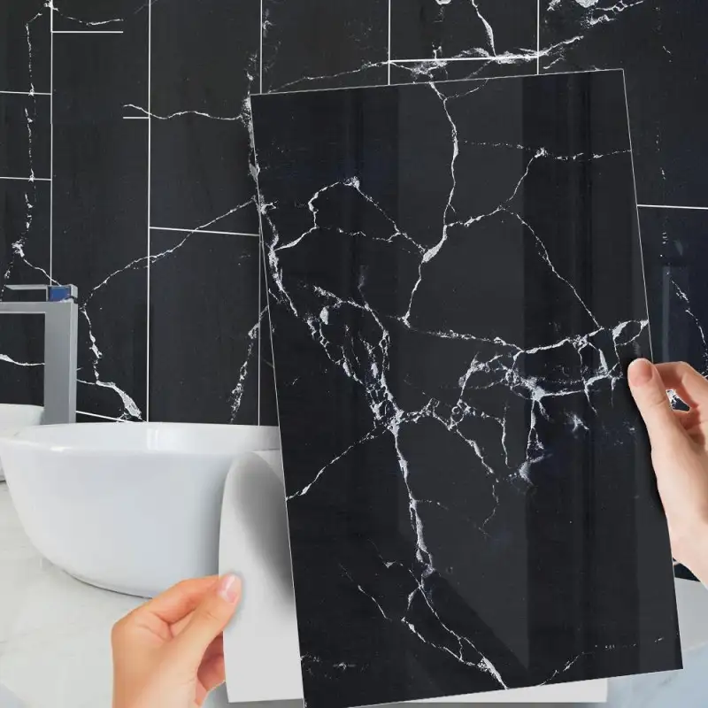 Set 10 x placi autoadezive pentru perete tip marmura, culoare negru , impermeabila 30 x 60 cm