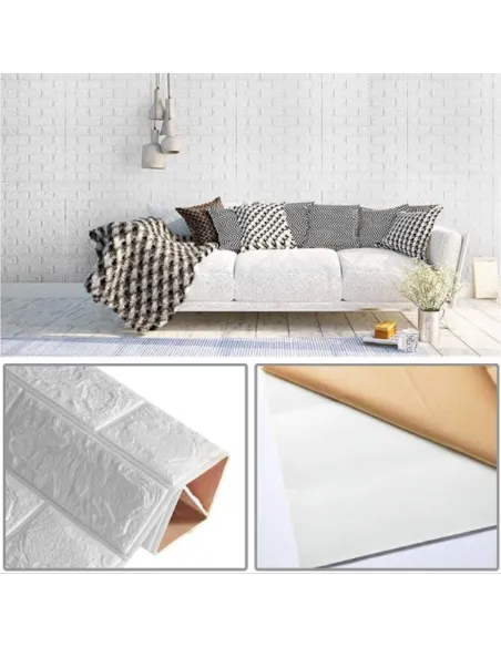 Set 10 x  Tapet autoadeziv, 3D (design caramida), 70*77cm, Alb
