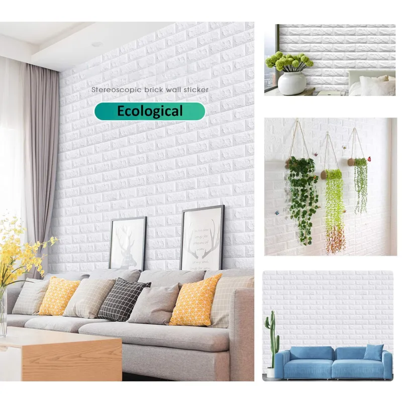 Set 10 x Tapet autoadeziv, 3D (design caramida), 70*77cm, Alb