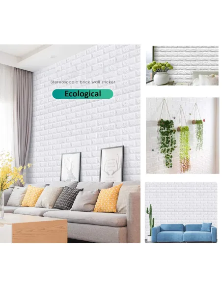 Set 10 x  Tapet autoadeziv, 3D (design caramida), 70*77cm, Alb