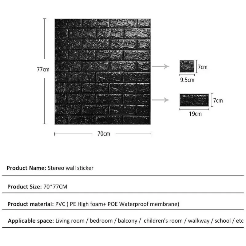 Set 5 x tapet autoadeziv spuma moale 3D, 77x70 cm-negru